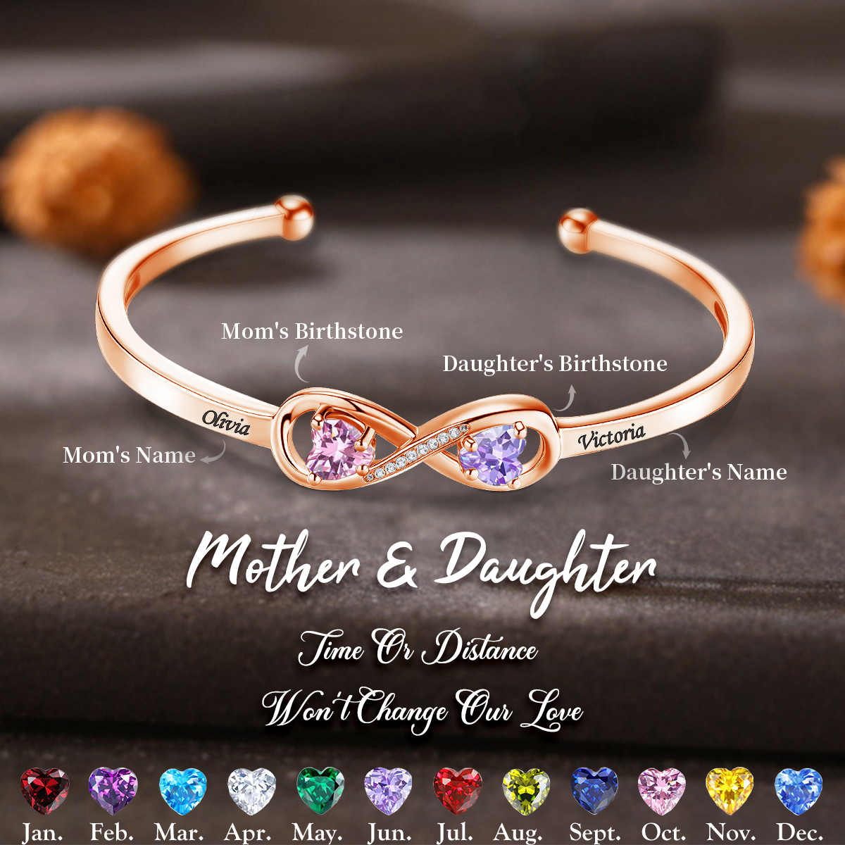 Personalized Mother-Daughter Infinity Birthstone Bracelet