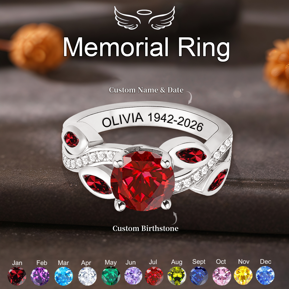 Always In My Heart, Personalized Birthstone Engraved Ring