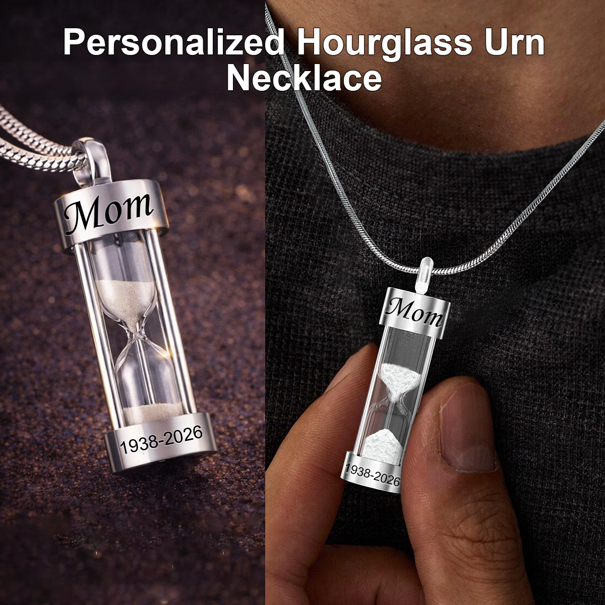 Personalized Hourglass Urn Necklace for Ashes – Engraved Cremation Necklace