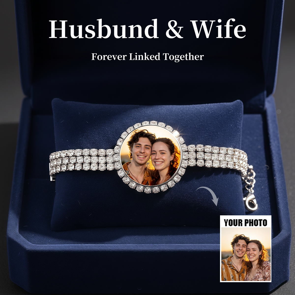 Together Forever -Personalized Photo Diamond Chain Bracelet
