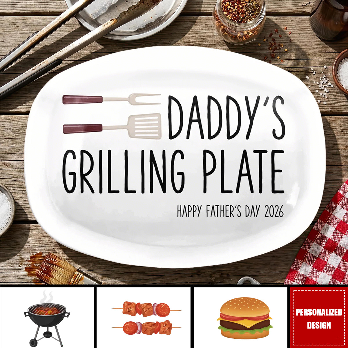 Dad Serves Love Daily - Personalized BBQ Grilling Plate