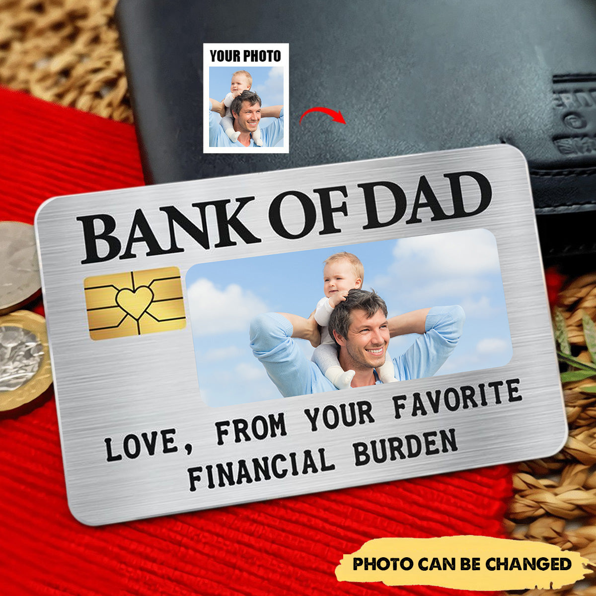 Custom Photo Bank Of Dad - Gift For Father - Personalized Aluminum Wallet Card
