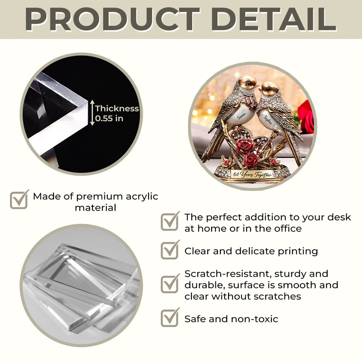 Lovebirds Couple Anniversary Gift - Personalized Couple Custom Shaped Acrylic Plaque