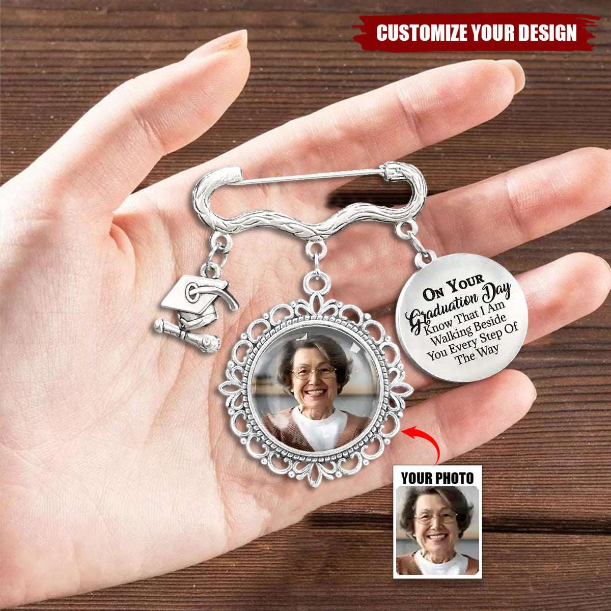 Custom Photo Graduation Walking Beside You Memorial - Personalized Graduation Tassel Pin