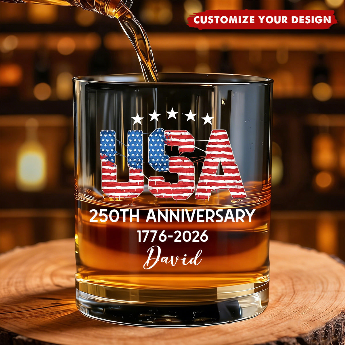 Personalized USA 250th Anniversary Whiskey Glass