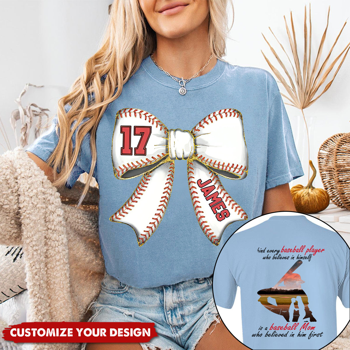 Personalized Baseball Mom T-Shirt, Gift For Baseball Lover