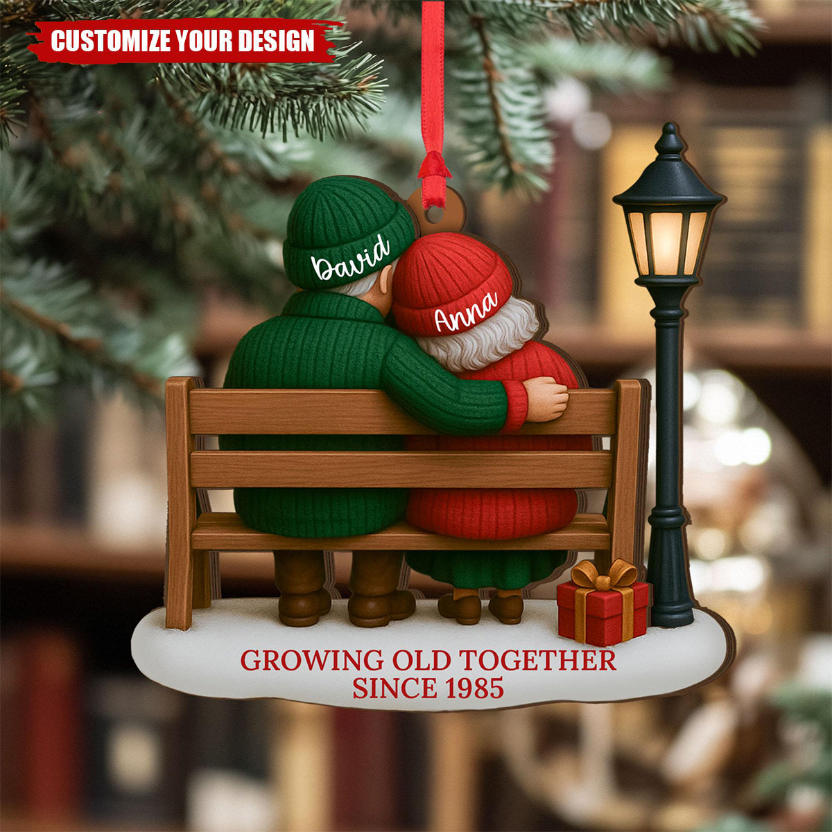 Custom Couple Growing Old Together Wooden Ornament