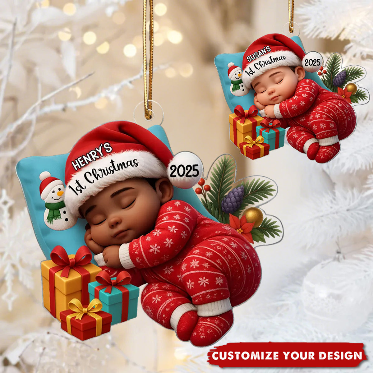 Sleeping Baby in Christmas Cheer Personalized Acrylic Ornament