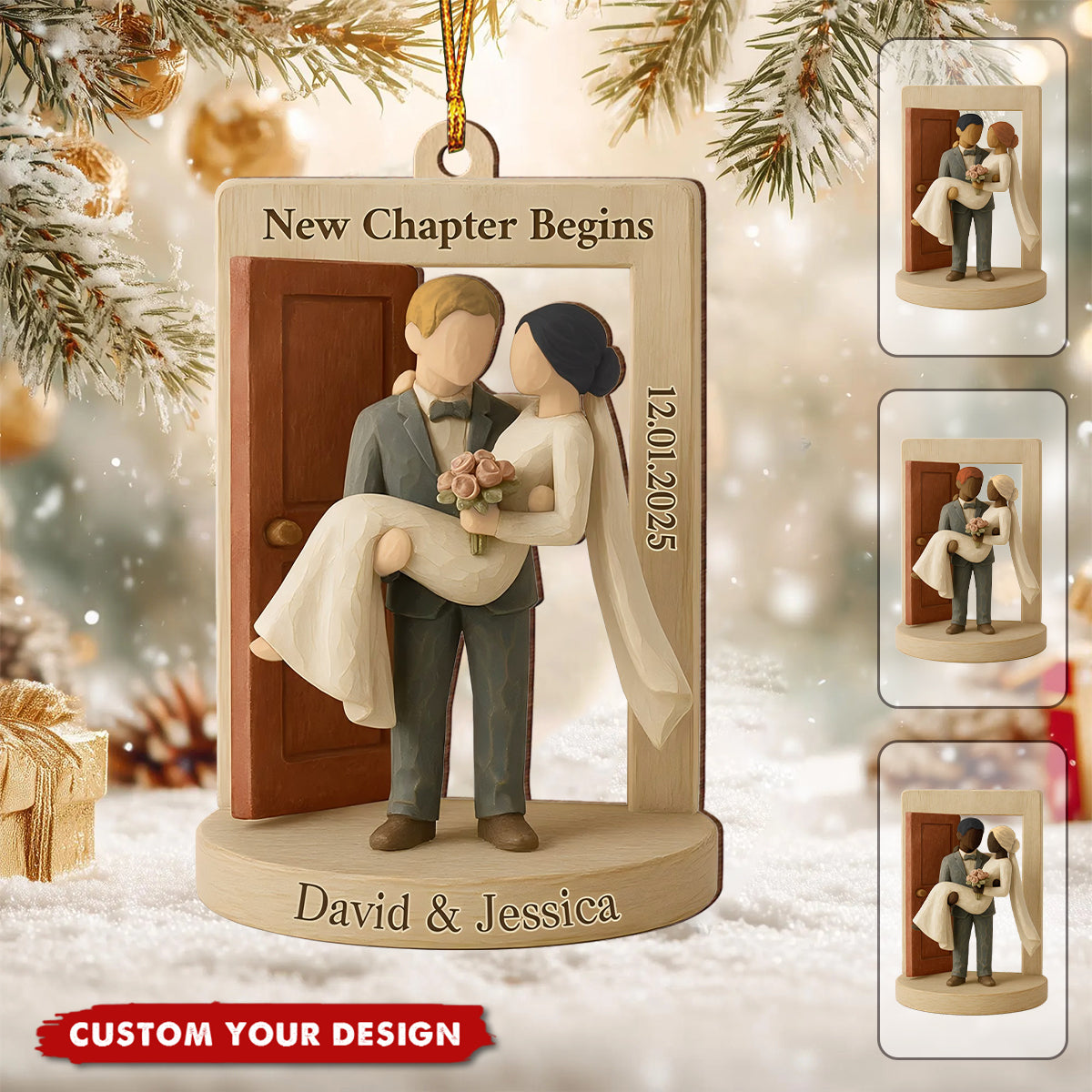 Groom Carrying Bride Threshold Door - Personalized Newlyweds Ornament