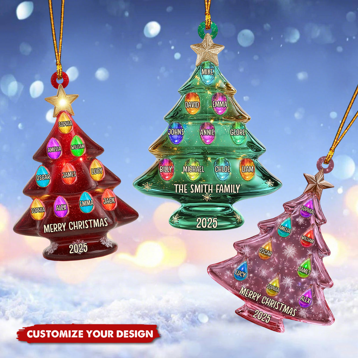 Family Sea Glass Christmas Tree - Personalized Family Ornament