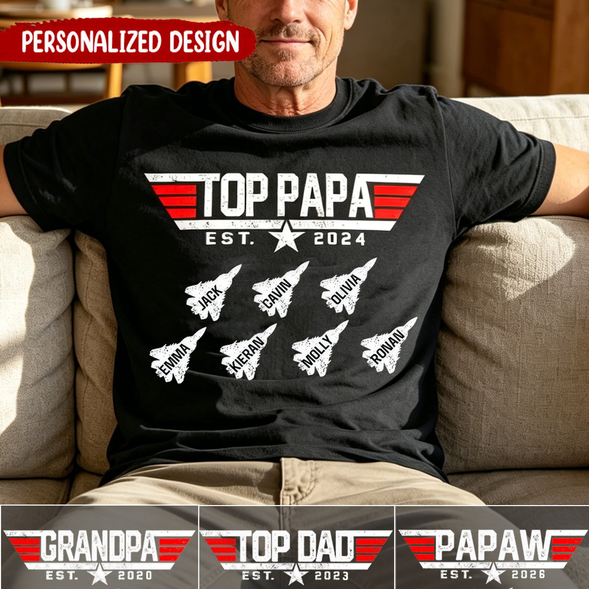 Custom Top Papa And Grandkids American 2026 T-Shirt