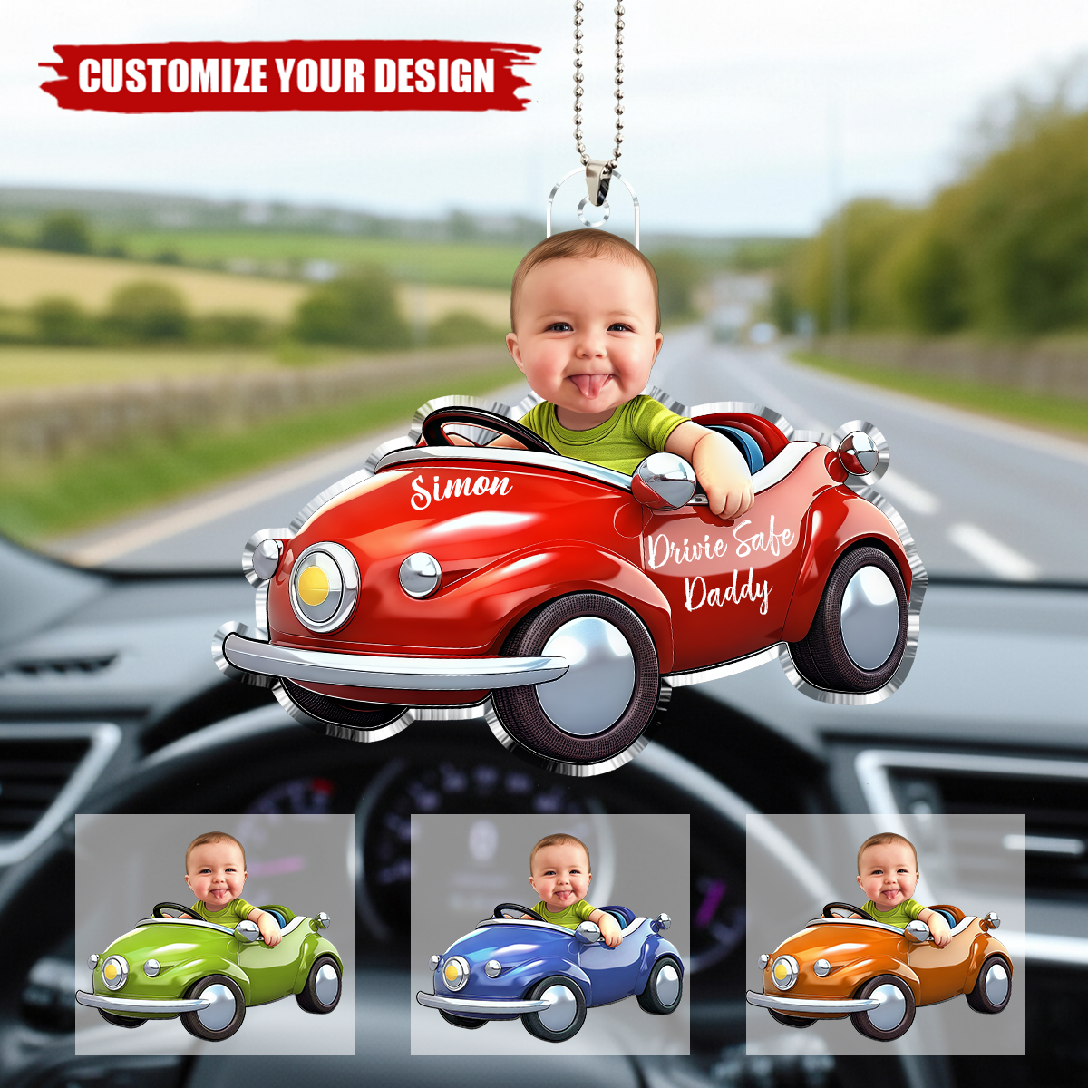 Customized Photo Drive Safe Daddy, Personalized Acrylic Car Hanger