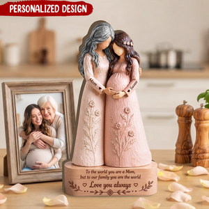Personalized Mother Daughter Wooden Figurine, Pregnancy Keepsake Sculpture