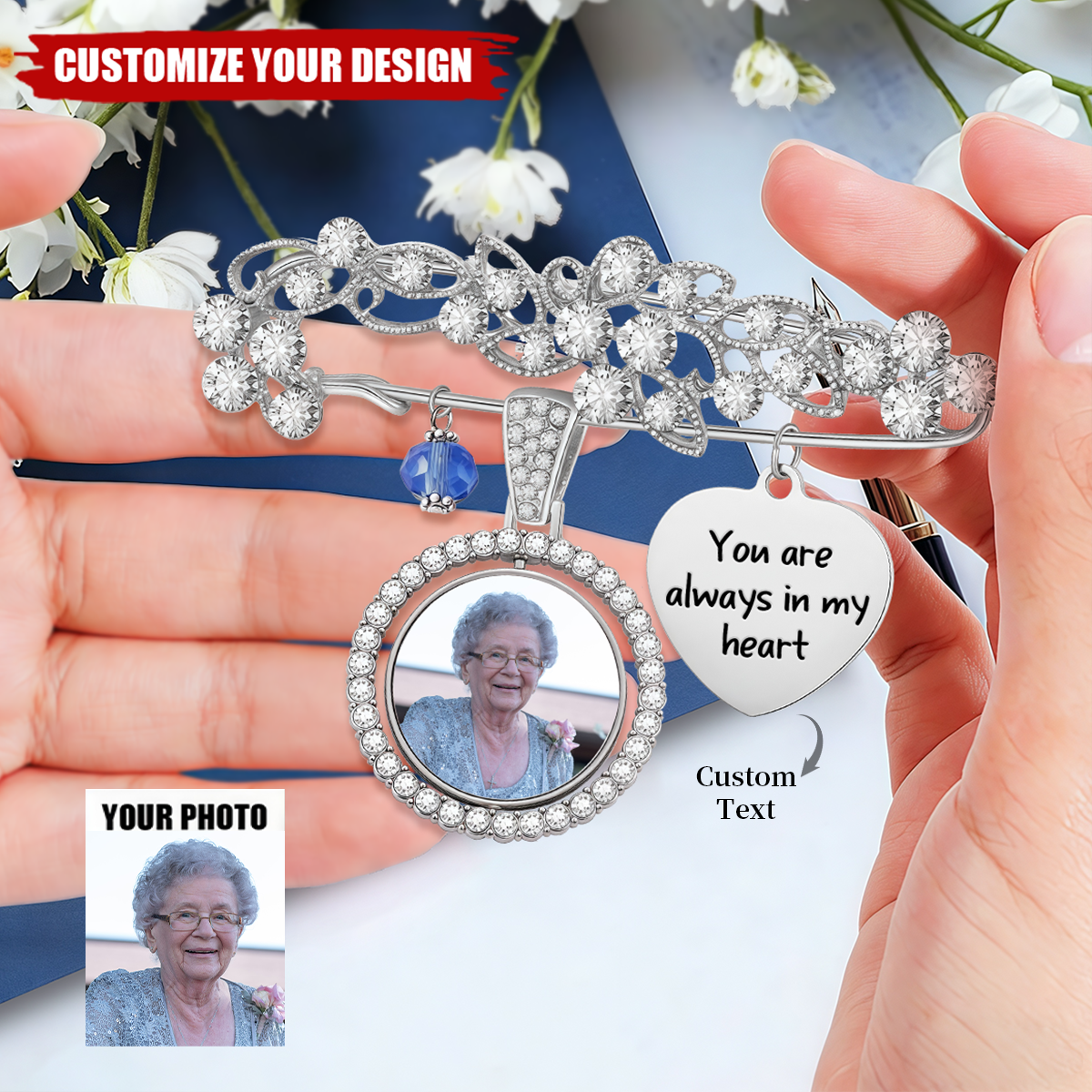 You are always in my heart - Personalized Bouquet Photo Charm