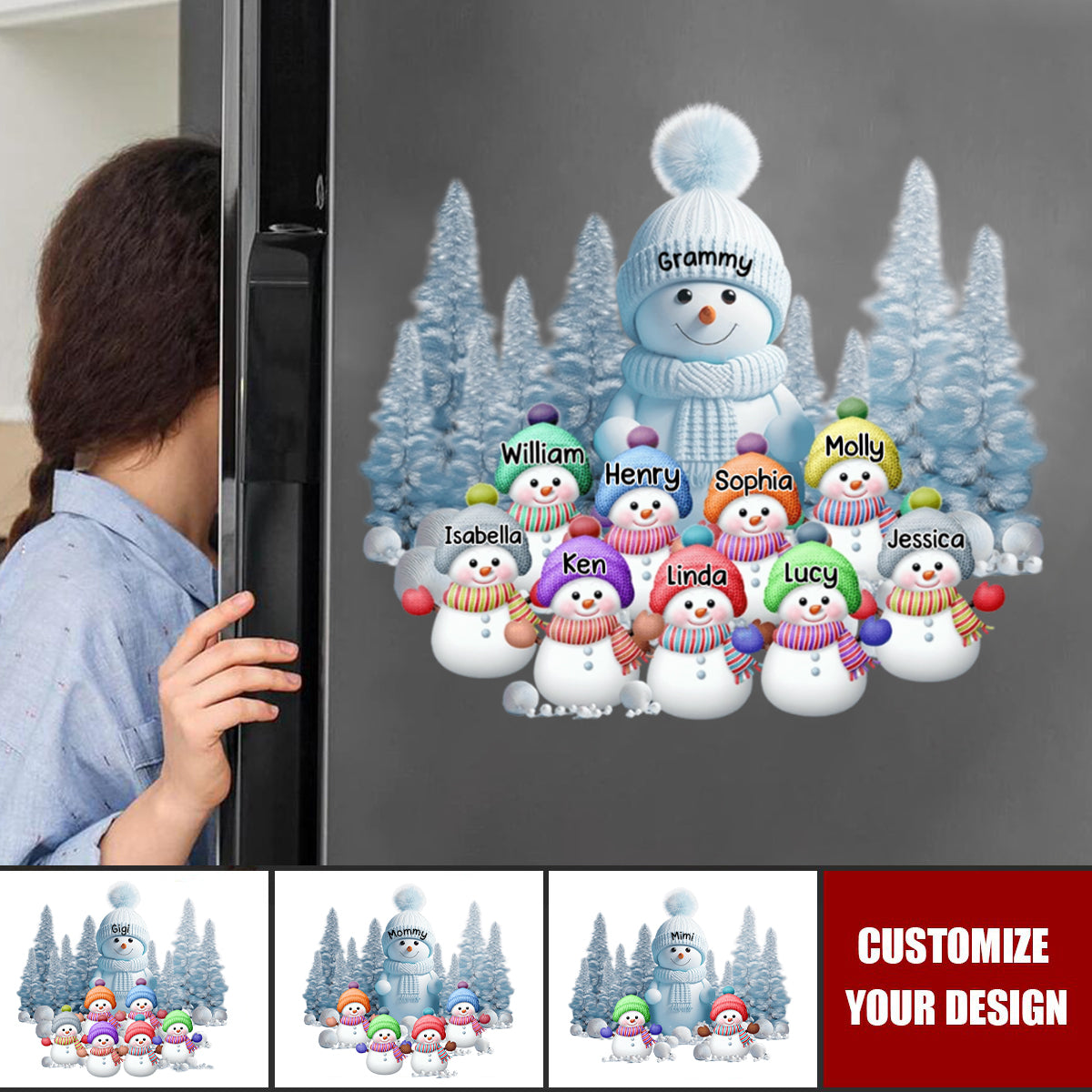 Christmas Blue Vibe Snowman Grandma Mom Colorful Kids - Personalized Family Decal