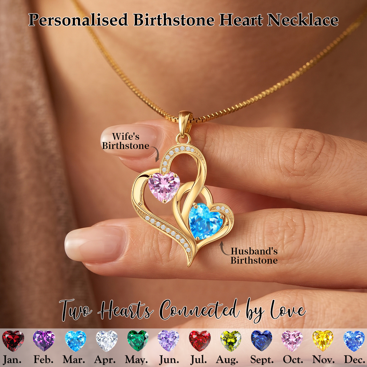 Together Forever - Personalized Birthstone Couple Necklace