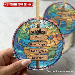 Personalized Travel Adventure Acrylic Ornament, Family Vacation Gift Couple Travel Gift