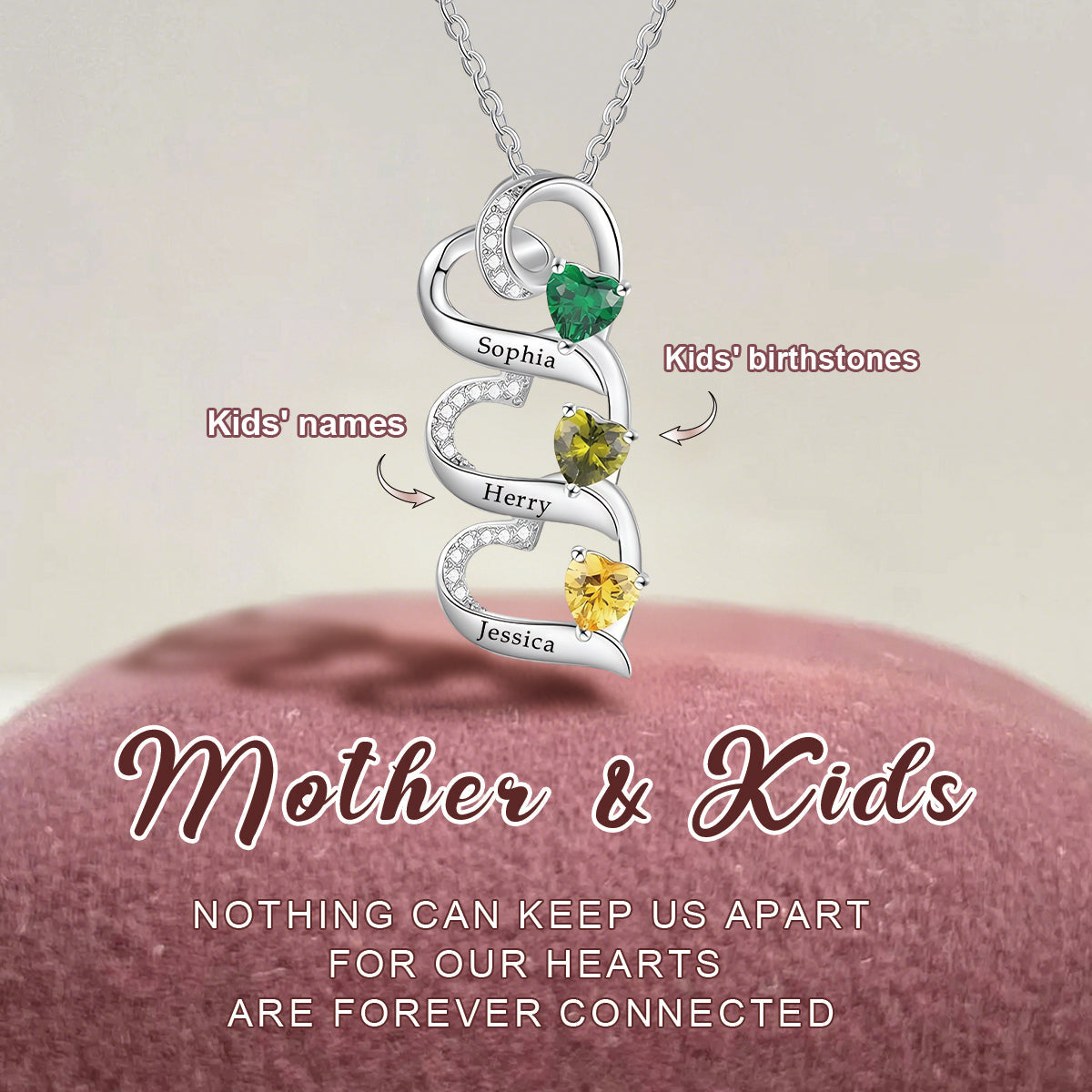 Personalized Name Birthstone Heart-shaped Necklace-Gift For Mom/Grandma