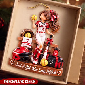 Custom Softball Girl Ornament, Custom Name & Number Softball Player Gifts