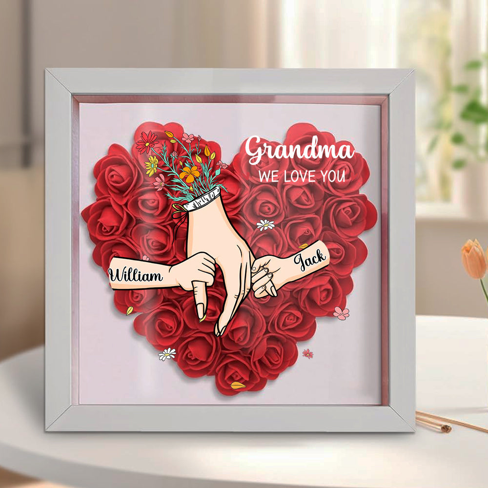 Grandma We Love You-Personalized  Flower Shadow Box-Gift For Mom, Grandma
