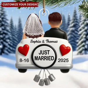 3D Effect Just Married Couple First Christmas Personalized Acrylic Ornament