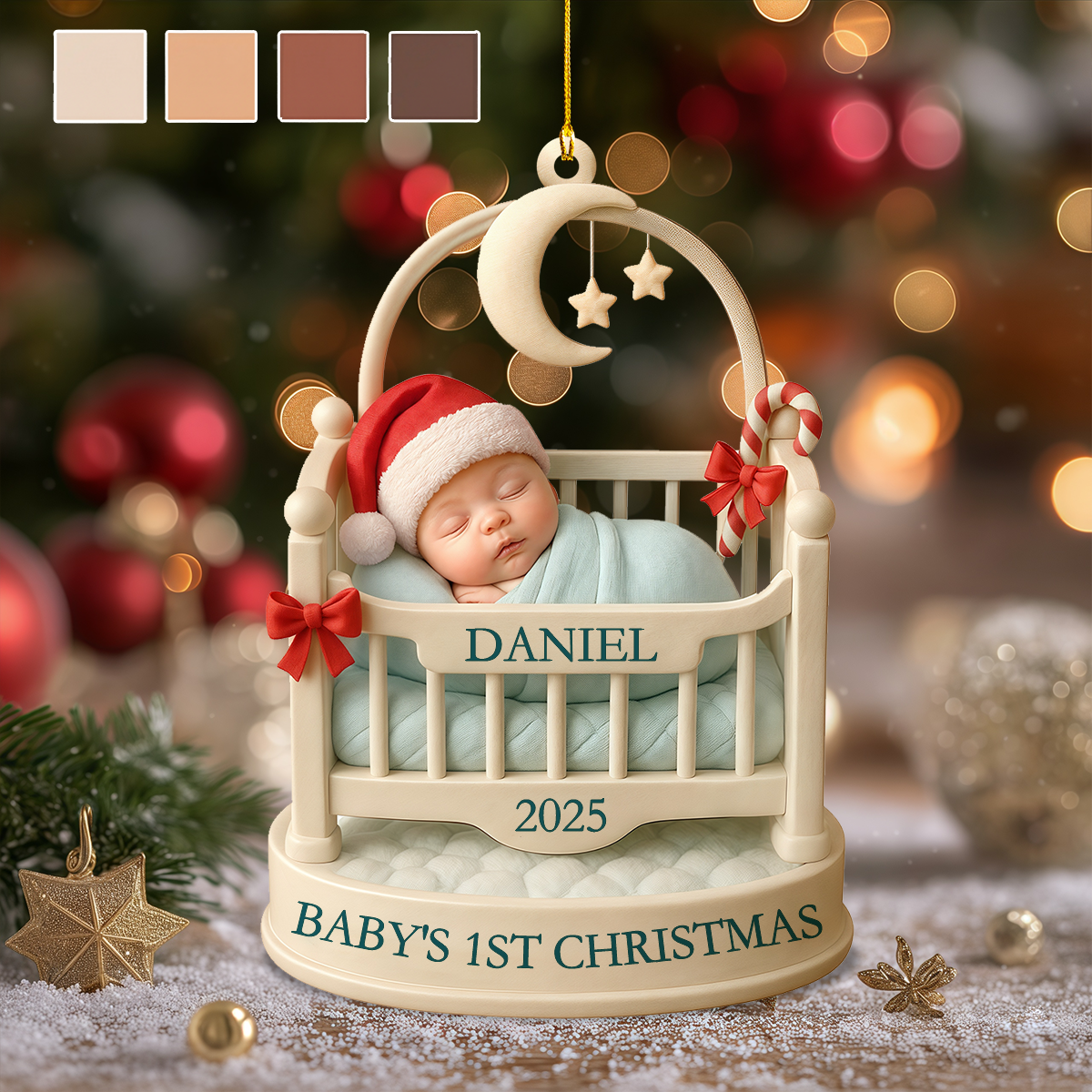 Baby's First Christmas Ornament , Baby On Cradle Keepsake