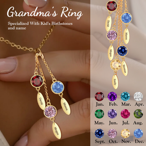 Personalized Custom Name Birthstone Leaves Tassel Necklace, Gift For Mom