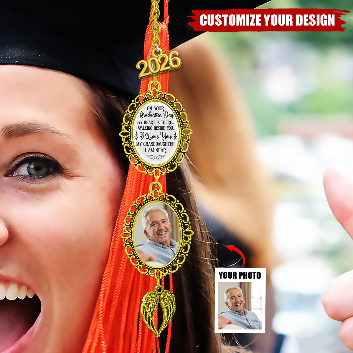 On Your Graduation Day My Heart Is There - Custom Graduation Tassel Photo Charm