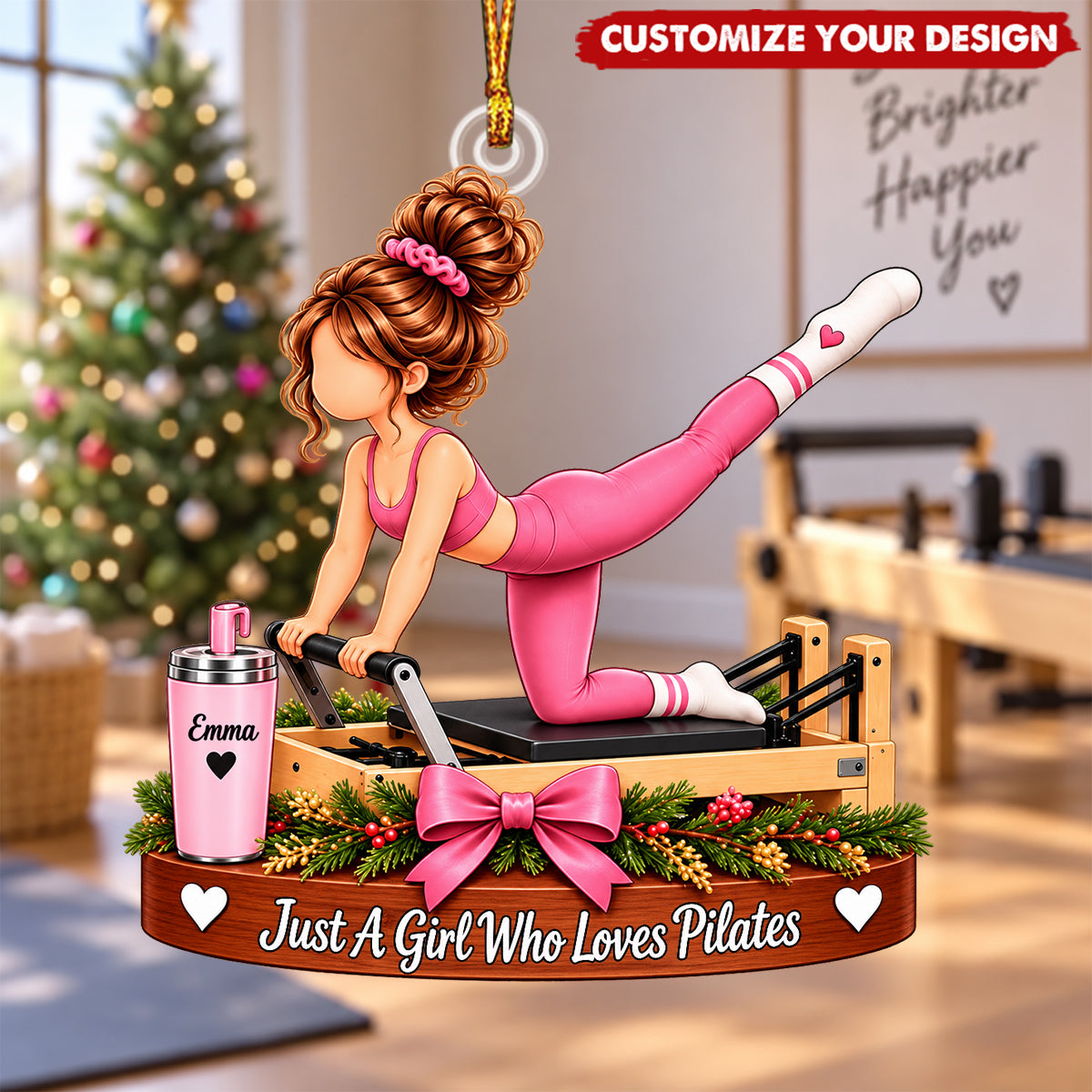 Personalized Pilates Girl Christmas Ornament, Custom Name Pilates Lover Gift