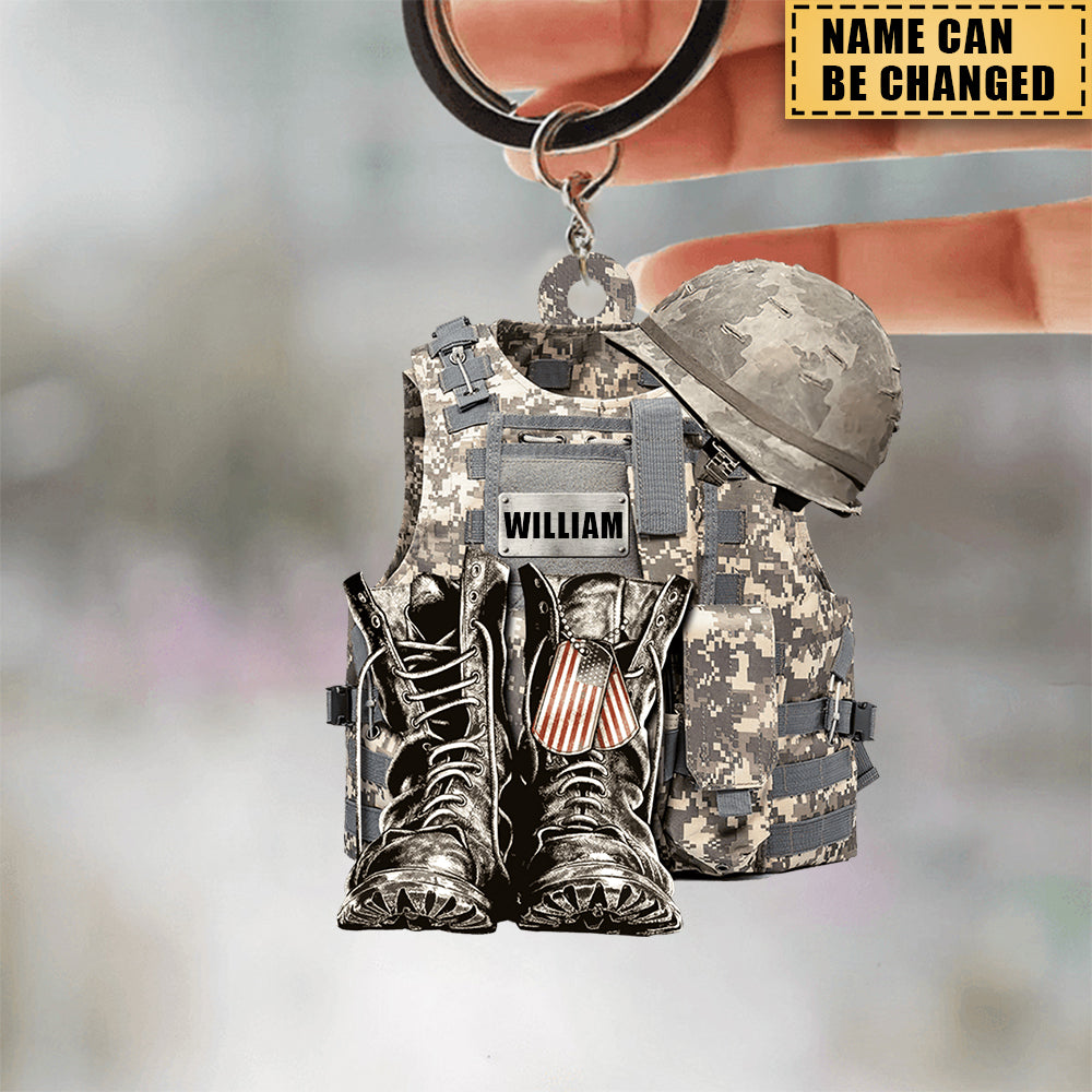 Military Uniform - Boots & Hat - Personalized Flat Acrylic Keychain