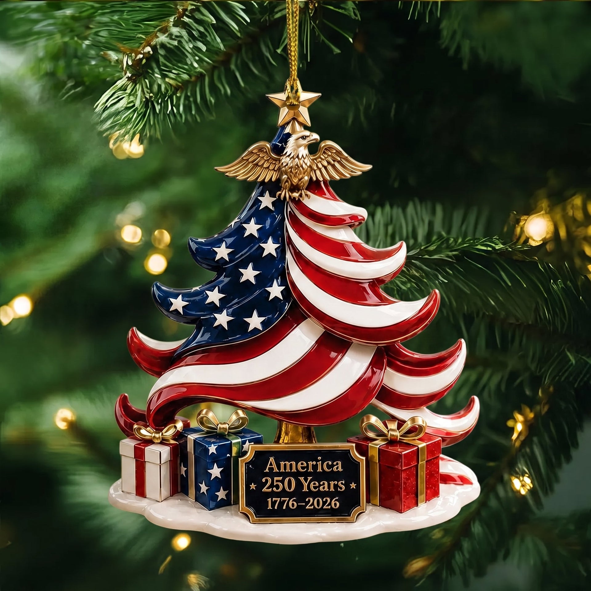 Personalized America 250 Years Patriotic Christmas Ornament