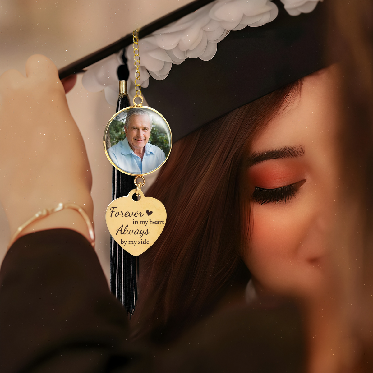 Personalized Graduation Tassel Charm with Memorial Quote