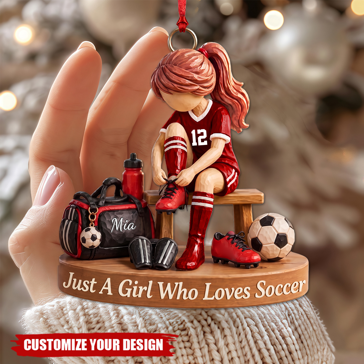 Personalized Soccer Girl Ornament, Custom Name Soccer Player Gift