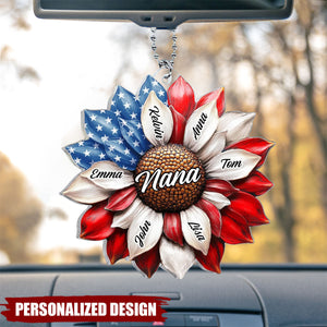 Sunflower 4th Of July - Personalized Acrylic Car Hanger, Gift For Mom