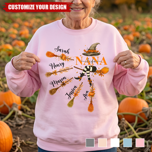 Custom Halloween Grandma Sweatshirt, Funny Witch Broom Sweatshirt