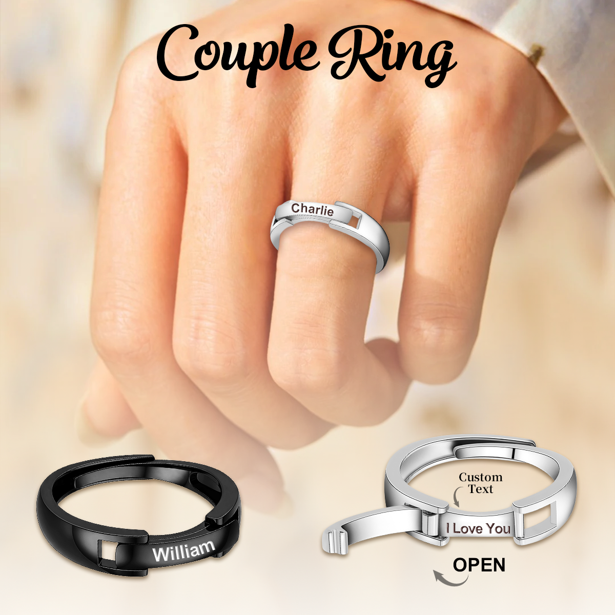 Personalized Engraved Hidden Message Ring, Gift for Him or Her