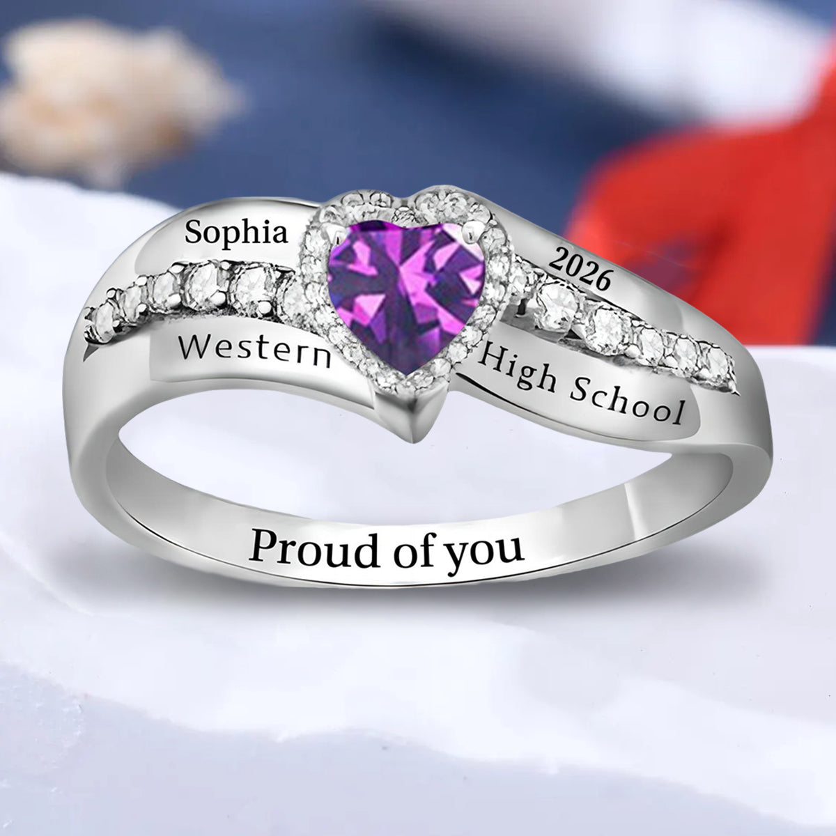 Personalized Birthstone Ring Engraved Graduation Gift