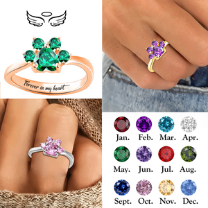 Forever In My Heart,Personalized Pet Paw Birthstone Ring