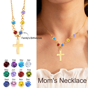Personalized Cross Birthstone Necklace For Mom Grandma