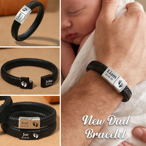 Customized Baby Name Date Bracelet, Gift For Husband,Dad