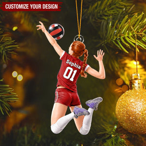 Personalized Volleyball Girl Ornament, Custom Name And Number Player Ornament