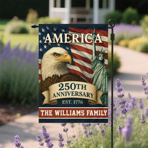 Personalized Family Name Celebrate America 250th Anniversary Garden Flag