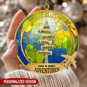 Personalized Couple World Map Ornament,  Travel Adventure Keepsake
