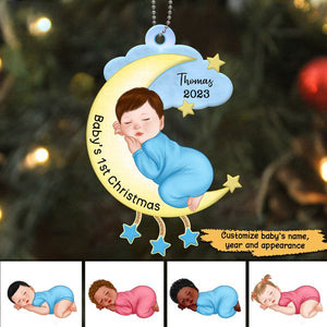 Newborn Baby Sleeps On Moon Personalized Acrylic Ornament