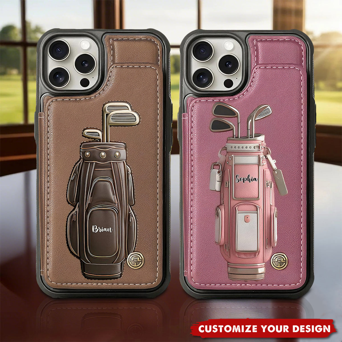 Personalized Golf Leather Wallet Phone Case with Card Slots
