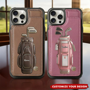 Personalized Golf Leather Wallet Phone Case with Card Slots