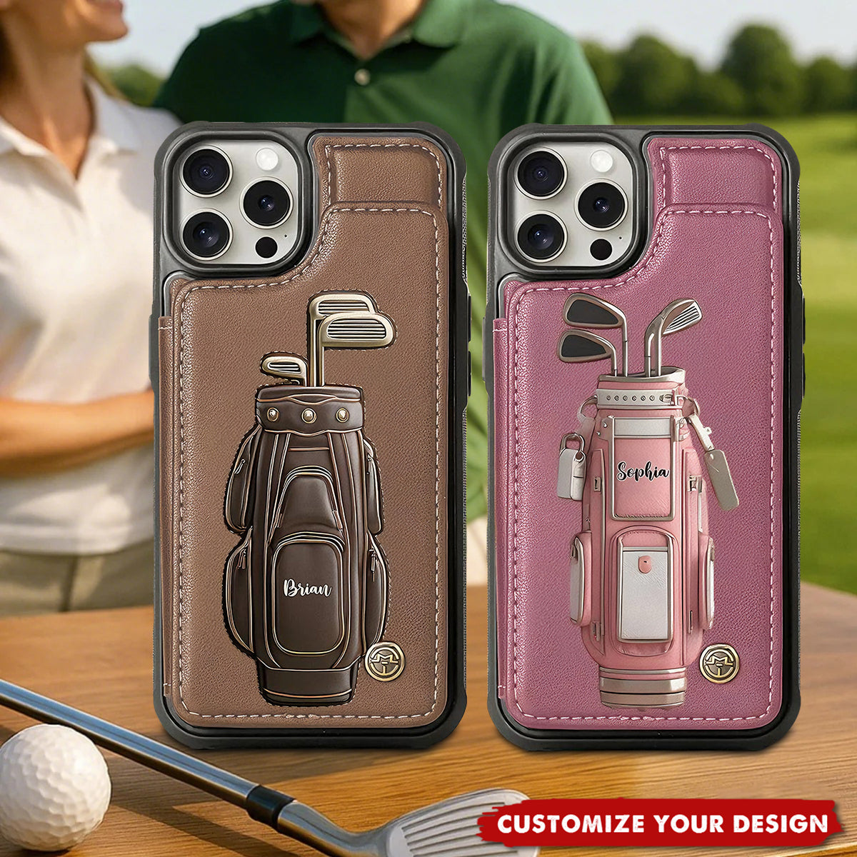 Personalized Golf Leather Wallet Phone Case with Card Slots