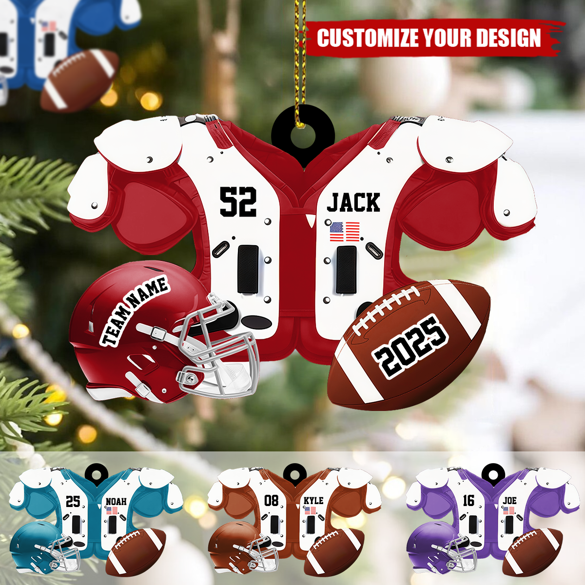 Personalized Football Christmas Ornament, Gift For Football Lover