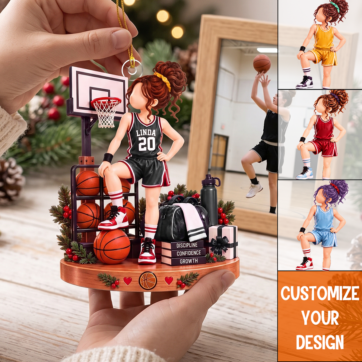 Personalized Basketball Girl Ornament, Custom Basketball Player Christmas Ornament