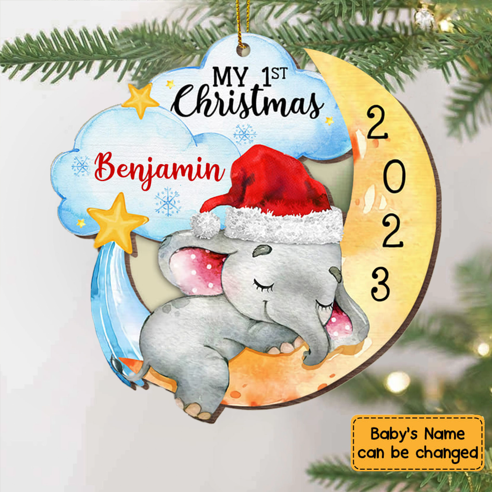 Elephant Baby First Christmas - Personalized Christmas Acrylic Ornament